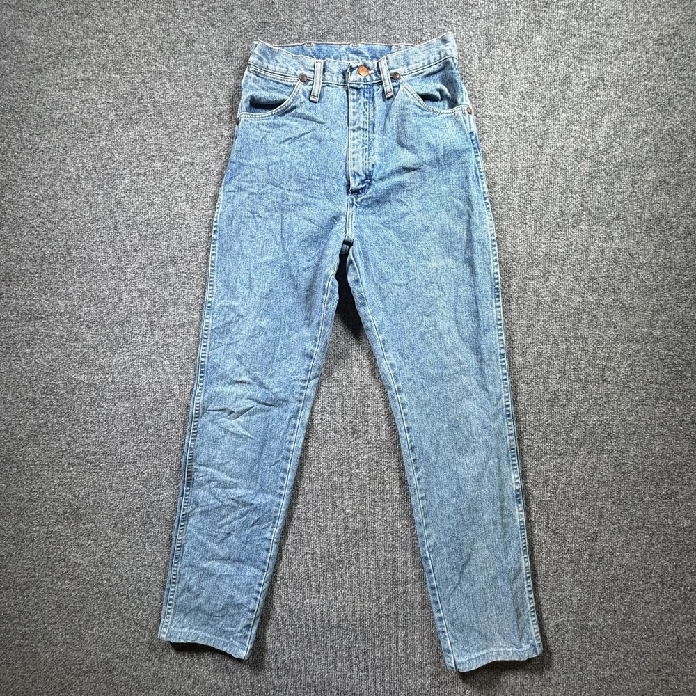 Vintage Wrangler Jeans Womens 7x34 Blue Denim Light Wash High Waisted Straight
